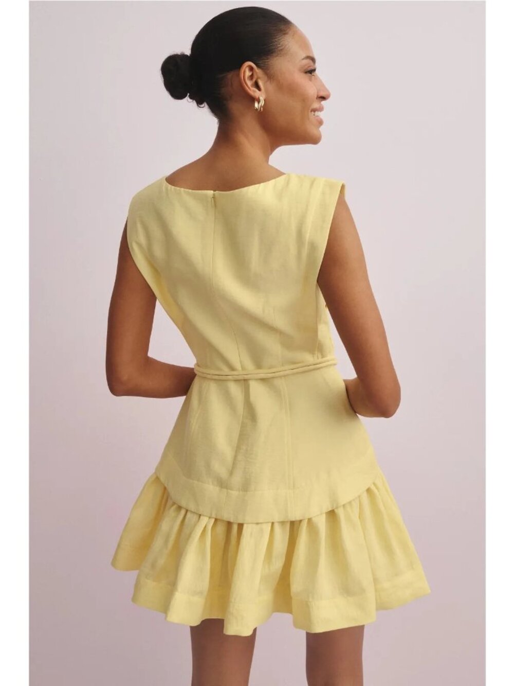 Acler Remly Mini Dress in Lemon Sorbet 8 Womens Belted Linen - Picture 5 of 16